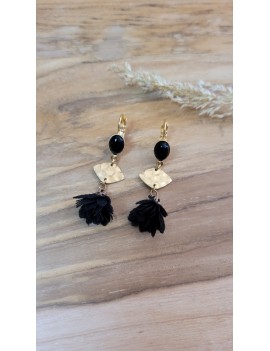 Boucles d'oreilles Pauline agate Noire