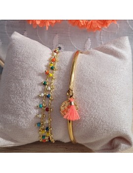 Bracelet double ou ras de cou perles multicolres