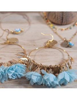 Boucles d'oreilles Fleurs bleu ciel