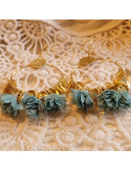 Boucles d'oreilles Fleurs vert d'eau